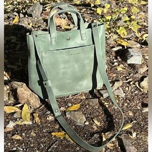 Portland Leather Goods Sage Green  Mini Crossbody Tote Snap Tumbled Leather